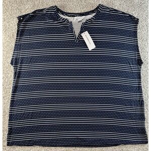 Liz Claiborne Sleeveless Shirt Womens Plus 2X Blue Polka Dot Striped Top *NEW*